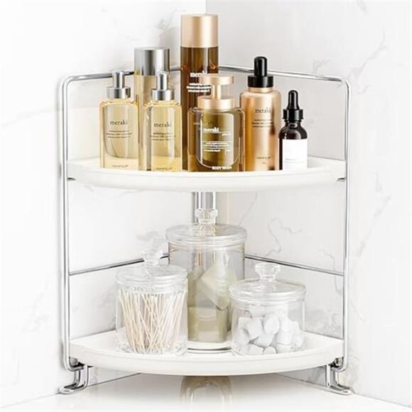 2-Tier Corner Bathroom Counter Organizer, Tool-Less Installation - Picture 14 of 16